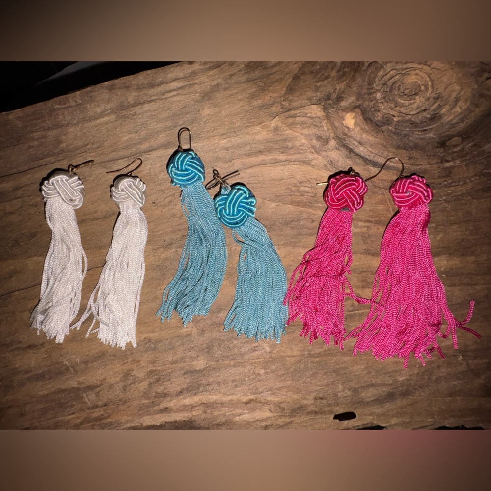 Fun Tassel Earrings Set - White, Blue, Pink